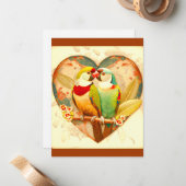  LOVE VOGELS, KLASSIEK ONTWERP VAN LOVEBIRD NOTITIEKAARTJE (Voorkant / Achterkant in situ)