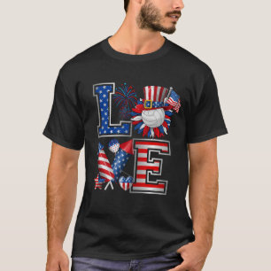 LOVE Volleybal Vuurwerk Amerikaans 4th of July T-shirt