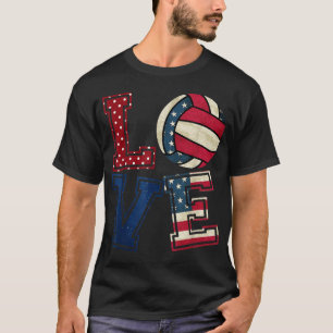 LOVE Volleyball Lover USA Vlag patriottisch jul T-shirt