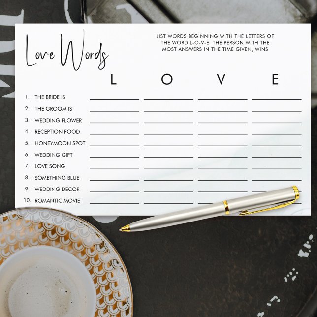 Love Vrijgezellenfeest Word Game Soft Green Wash (Love word game for bridal shower guests to enjoy)