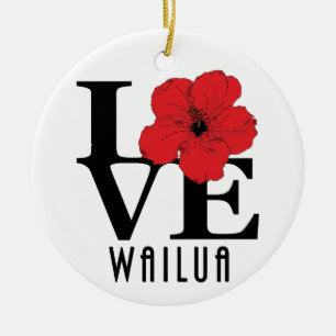 LOVE Wailua Hawaii Red Hibiscus Keramisch Ornament