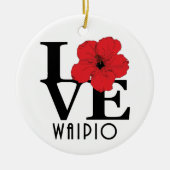 LOVE Waipio Hawaii Red Hibiscus Keramisch Ornament (Voorkant)