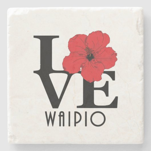LOVE Waipio Hawaii Red Hibiscus Stenen Onderzetter (Voorkant)