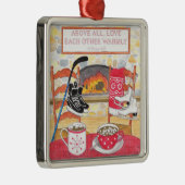 Love Warmly Waterverf Scripting Kerstmis Metalen Ornament (Rechts)