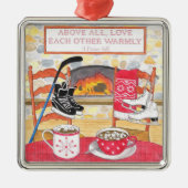 Love Warmly Waterverf Scripting Kerstmis Metalen Ornament (Voorkant)