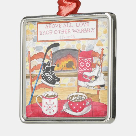 Love Warmly Waterverf Scripting Kerstmis Metalen Ornament (Links)