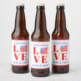 LOVE Watercolor Amerikaanse Vlag NAAM Bruid  Bier Etiket