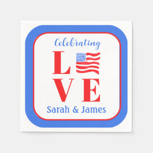 LOVE Watercolor Amerikaanse Vlag NAAM Bruiloft Servet