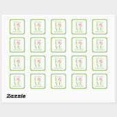 LOVE Watercolor Roos NAAM Bruid Vierkante Sticker (Vel)