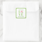 LOVE Watercolor Roos NAAM Bruid Vierkante Sticker (Tas)