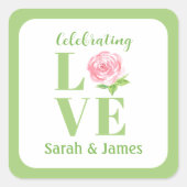 LOVE Watercolor Roos NAAM Bruid Vierkante Sticker (Voorkant)