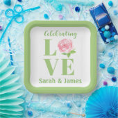 LOVE Watercolor Rose NAME Bridal Papieren Bordje (Feest)