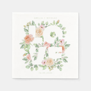 LOVE Watercolor Rozen en Groenelementen Lente Brui Servet