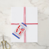 LOVE Waterverf Amerikaanse Vlag NAAM Bruiloft  Cadeaulabel (Met Touw)