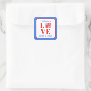 LOVE Waterverf Amerikaanse Vlag NAAM Bruiloft  Vierkante Sticker