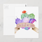 Love Waterverf Cacti Briefkaart (Voorkant / Achterkant)