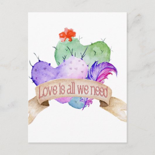 Love Waterverf Cacti Briefkaart (Voorkant)