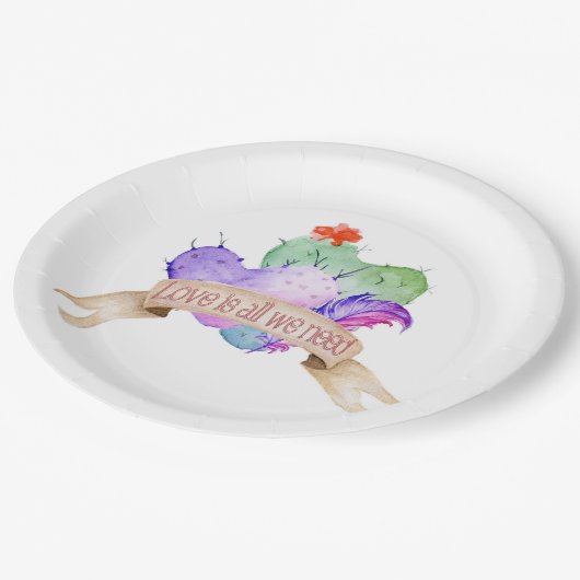 Love Waterverf Cacti Papieren Bordje (Gekanteld)