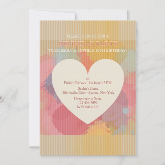 Love Waterverf Heart Invitation Kaart (Voorkant)