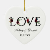 Love Weddennames Date Burgundy Floral Keramisch Ornament (Achterkant)