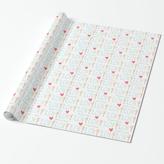 Love Wedding Custom Wrapping Paper Cadeaupapier (Uitgerold)