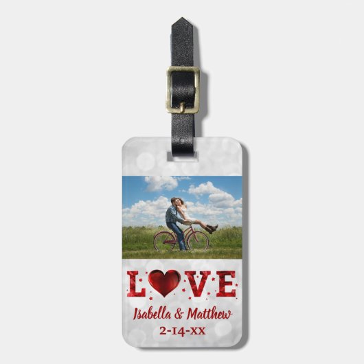 Love Wedding Honeymoon Red Heart Foto Bagagelabel (Voorkant verticaal)