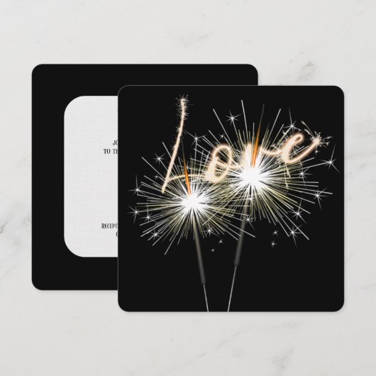 Love Wedding Sparklers on Black Invitation Kaart (Voorkant / Achterkant)