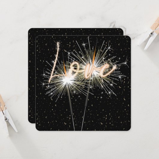 Love Wedding Sparklers on Black Kaart (Voorkant / Achterkant in situ)