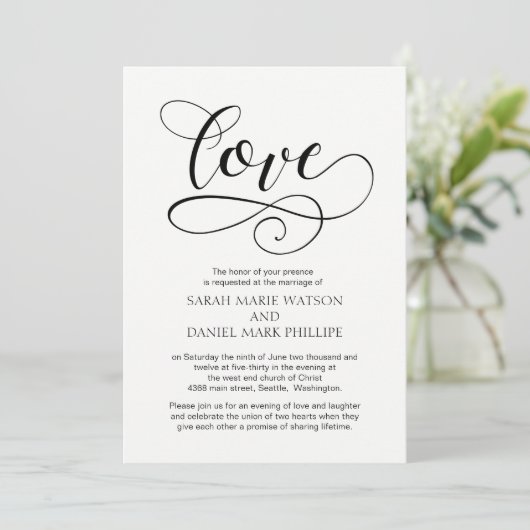 Love Wedding Typography Elegant Script Invitation Kaart (Staand voorkant)
