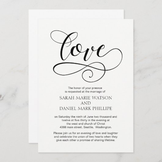 Love Wedding Typography Elegant Script Invitation Kaart (Voorkant / Achterkant)