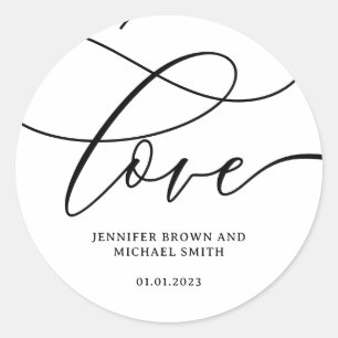 Love Weds Signature Naam Datum Ronde Sticker