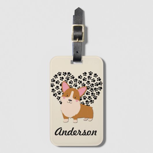 Love Welsh Corgi Puppy Dog schildert afdrukken op  Bagagelabel (Voorkant (verticaal))