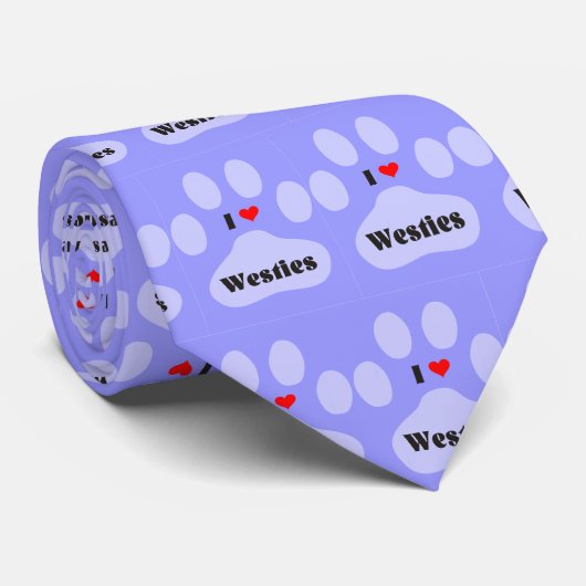 Love Westies Dog Paw Tie Stropdas (Opgerold)