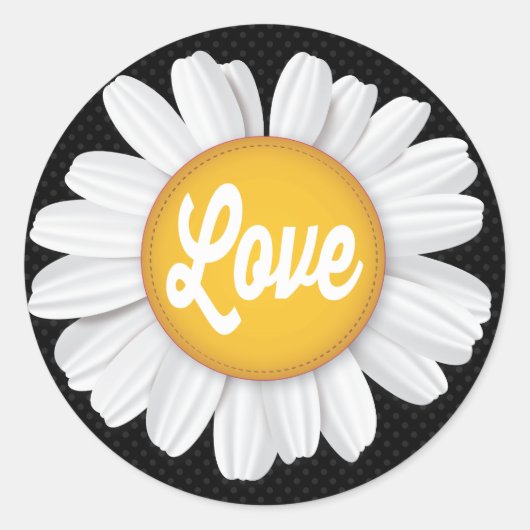 Love White Daisy Flower Zwart Bloemen Sticker (Voorkant)