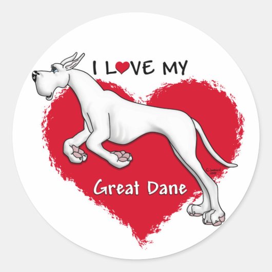 Love White Great Dane Ronde Sticker (Voorkant)