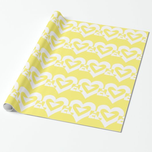Love White on Yellow Cadeaupapier (Uitgerold)