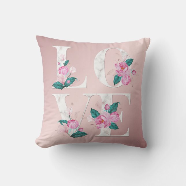  Love White Pink Floral Kussen (Voorkant)