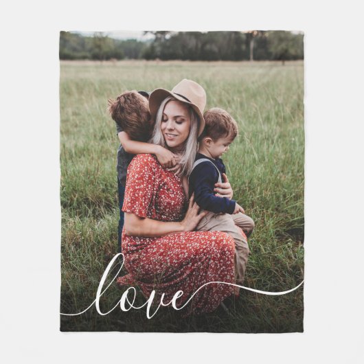 Love White Script Photo Overlay Fleece Deken (Voorkant)