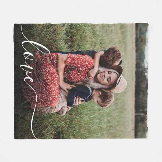Love White Script Photo Overlay Fleece Deken (Voorkant (Horizontaal))