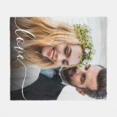 Love White Script Photo Overlay Wedding Fleece Deken (Voorkant (Horizontaal))