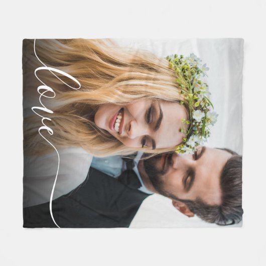 Love White Script Photo Overlay Wedding Fleece Deken (Voorkant (Horizontaal))