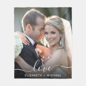 Love White Script Photo Overlay Wedding Fleece Deken (Voorkant)