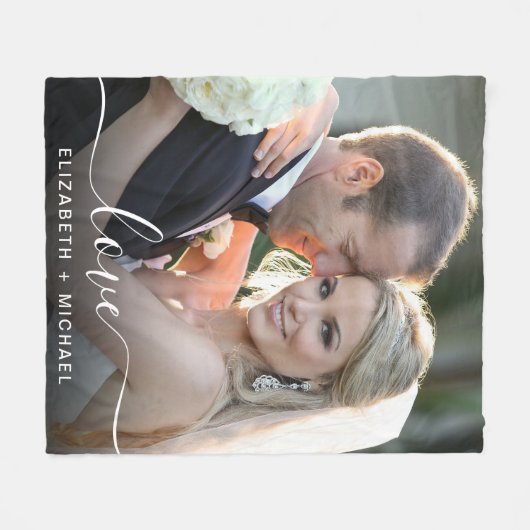 Love White Script Photo Overlay Wedding Fleece Deken (Voorkant (Horizontaal))