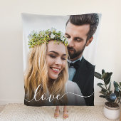 Love White Script Photo Overlay Wedding Fleece Deken