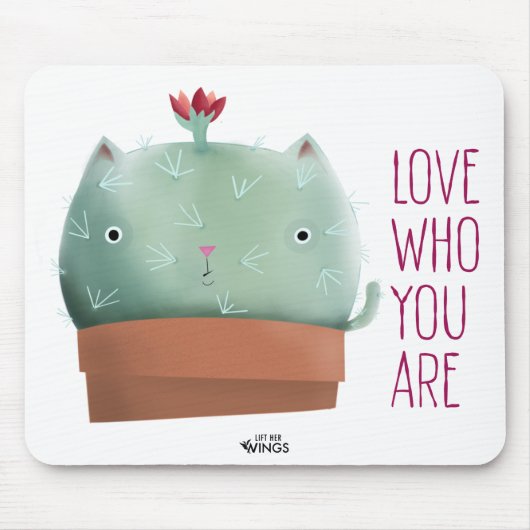 Love Who You Are Cactus Cat — Mouse Pad Muismat (Voorkant)
