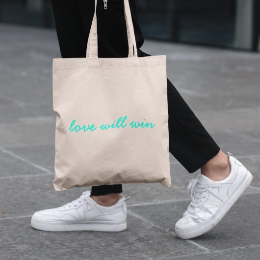 Love Will Win | Modern Trendy Cute Turquoise Neon Tote Bag