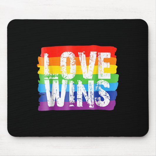 Love Win Rainbow Peace Sign Pride Lesbian Muismat (Voorkant)