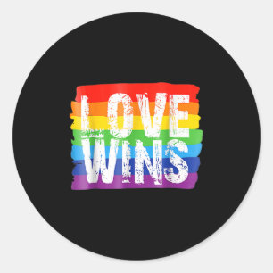 Love Win Rainbow Peace Sign Pride Lesbian Ronde Sticker