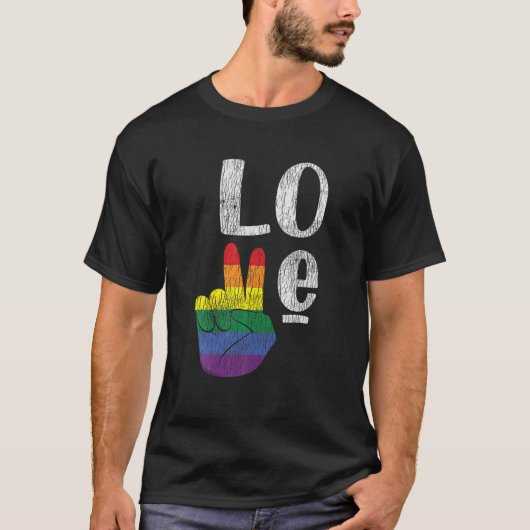  Love Win Rainbow Peace Sign Pride Lesbian T-shirt (Voorkant)