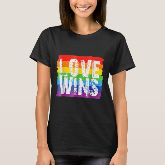 Love Win Rainbow Peace Sign Pride Lesbian T-shirt (Voorkant)